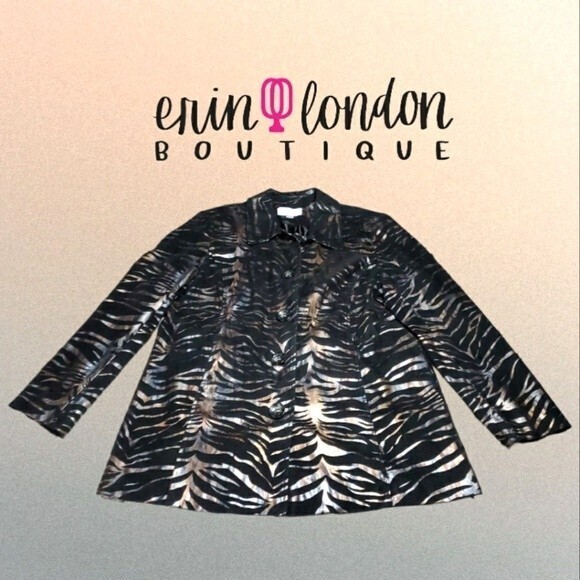 Erin London Metallic Animal Print Jacket with Flocked Accents L - Picture 9 of 9